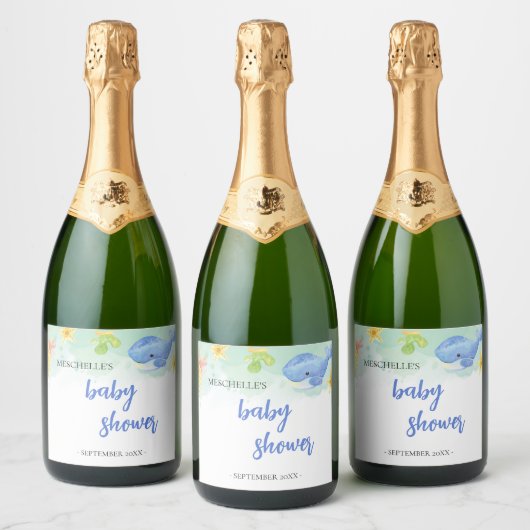 Zomer Onder het Zee Baby shower Sparkling Wijnetiket (Flessen)