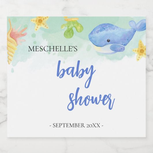 Zomer Onder het Zee Baby shower Sparkling Wijnetiket (Enkel label)