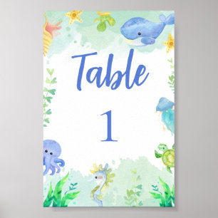 Zomer Onder het Zee Baby shower Tafelnummer Poster
