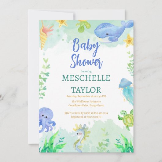 Zomer Onder het Zee Blauw Groen Baby shower Kaart (Voorkant)