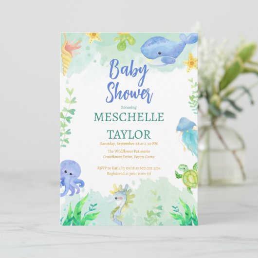 Zomer Onder het Zee Blauw Groen Baby shower Kaart (Staand voorkant)