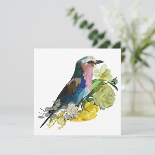 Zomer ontwerp met Lila borsten Roller vogel Kaart (Staand voorkant)