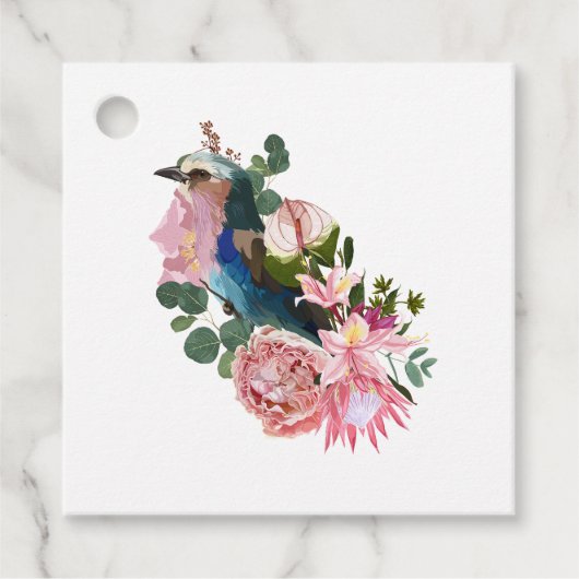 Zomer ontwerp met vogel en roze bloemen. bedankjes labels (Voorkant)