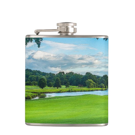 Zomer op de golfbaan heupfles (Voorkant)
