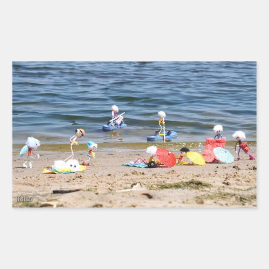 Zomer op het strand met de Fubby's  Rechthoekige Sticker (Voorkant)