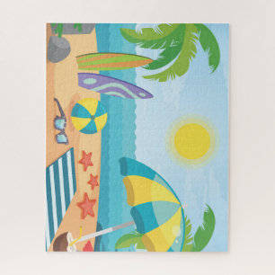Zomer op het strand met Surven planken & palmbomen Legpuzzel