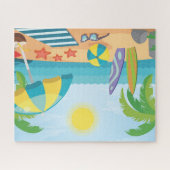 Zomer op het strand met Surven planken & palmbomen Legpuzzel (Horizontaal)