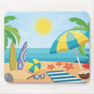 Zomer op het strand met Surven planken & palmbomen Muismat