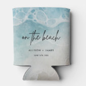 Zomer op het strand trouwgunsten blikjeskoeler (Achterkant)