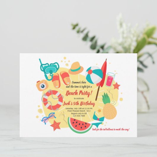 Zomer op het strand uitnodiging (Staand voorkant)