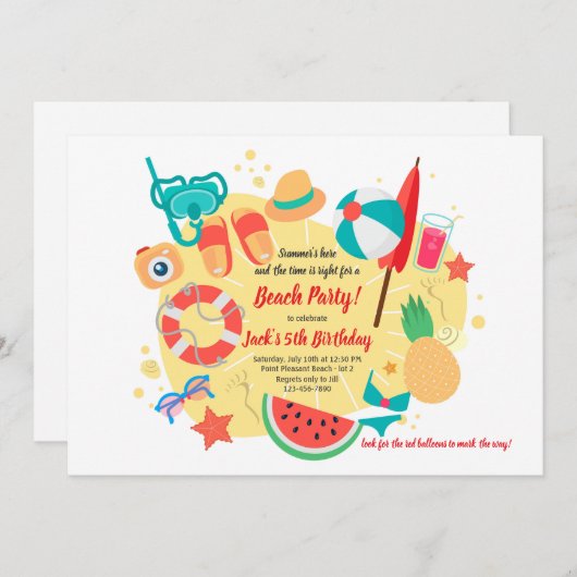 Zomer op het strand uitnodiging (Voorkant / Achterkant)