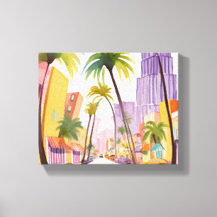 Zomer op South Beach   Miami Street Watercolor Canvas Afdruk