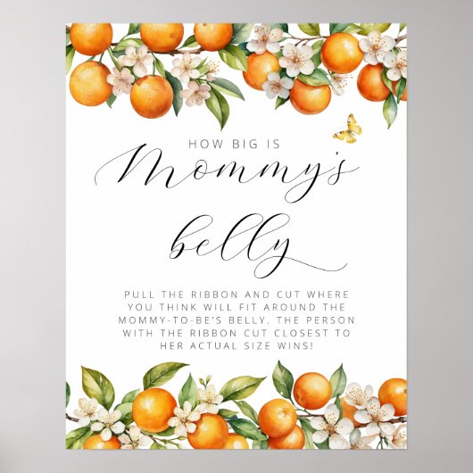 Zomer Oranje Baby shower Hoe groot is mama's buik Poster (Voorkant)