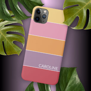 Zomer Oranje Koraal Roze Perzik Rood Paars Strepen iPhone 15 Plus Case