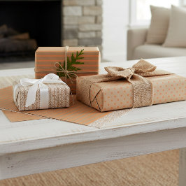 Zomer Oranje lijnen op Faux Rustic Brown Kraft Inpakpapier Vel