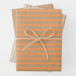 Zomer Oranje lijnen op Faux Rustic Brown Kraft Inpakpapier Vel