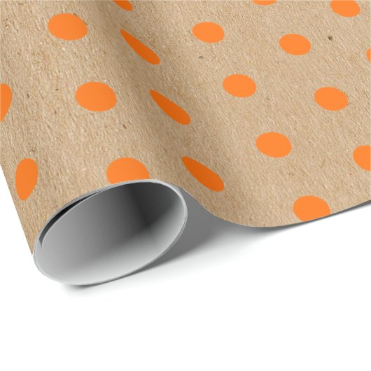 Zomer Oranje Stippen op Faux Rustic Brown Kraft Cadeaupapier (Rol Hoek)