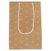 Zomer Oranje Stippen op Faux Rustic Brown Kraft Medium Cadeauzakje (Achterkant)