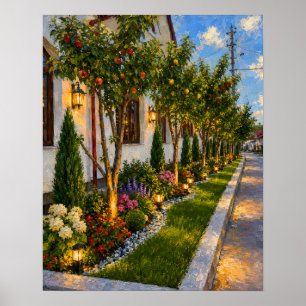 Zomer Orchard Tuinpad Olie Schilderij Poster