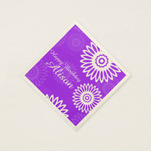 Zomer Paarse bloemen Gelukkige Verjaardag Naam Ser Servet