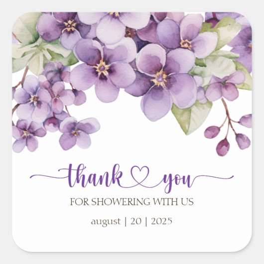 Zomer Paarse Delicate Violet Flowers Bedankt Vierkante Sticker (Voorkant)
