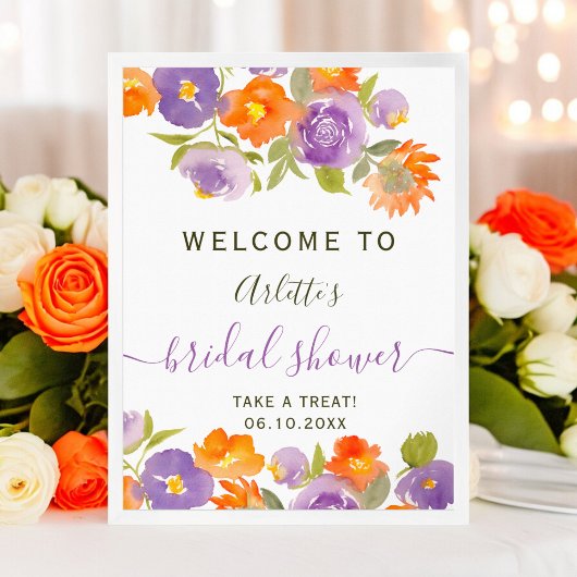 Zomer Paarse Sinaasappel Bloemen Boho Bridal welko Poster