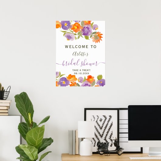 Zomer Paarse Sinaasappel Bloemen Boho Bridal welko Poster (Thuiskantoor)