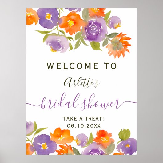 Zomer Paarse Sinaasappel Bloemen Boho Bridal welko Poster (Voorkant)