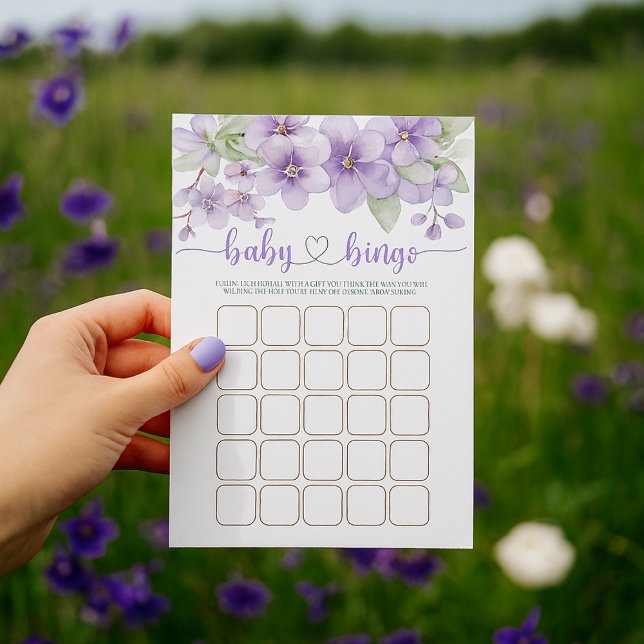 Zomer Paarse Violette Bloem Baby shower Bingo Spel (Summer Purple Violet Flower Baby Shower Bingo Game)