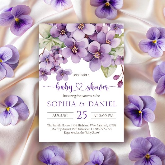 Zomer Paarse Violette Bloemen Baby shower Kaart