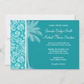 Zomer Palm Blauw-Groen Damaskpatroon Kaart (Voorkant)