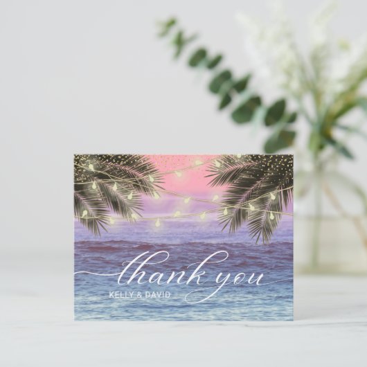 Zomer Palm Tree Beach bruiloft Dank u Briefkaart (Staand voorkant)