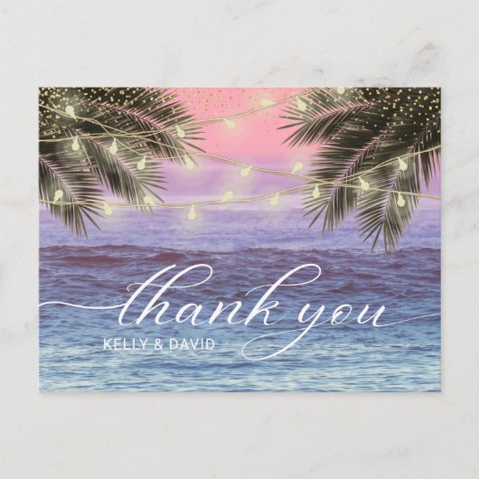 Zomer Palm Tree Beach bruiloft Dank u Briefkaart (Voorkant)