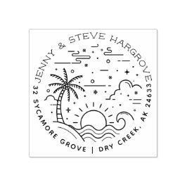 Zomer Palm Trees & Sunset Beach Retouradres Rubberstempel