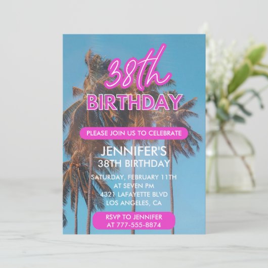 Zomer Palmboom Tropisch Roze 38ste verjaardag Kaart (Staand voorkant)