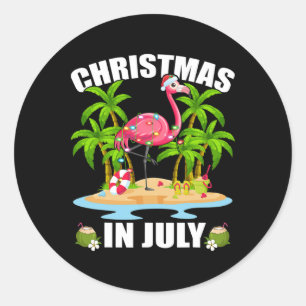 Zomer Palmboom Verlichting Flamingo Kerstmis In Ju Ronde Sticker