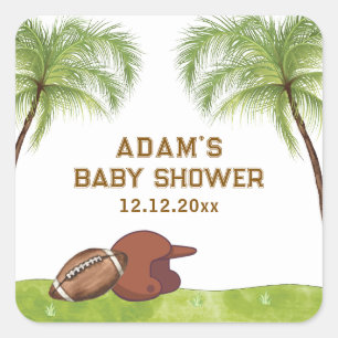 Zomer Palmboom Voetbal Sport Jongen Baby Shower Vierkante Sticker