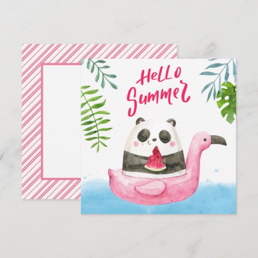 Zomer Panda Flamingo Wenskaart (Voorkant / Achterkant)