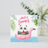 Zomer Panda Flamingo Wenskaart (Staand voorkant)