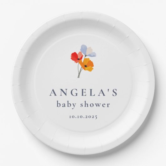 Zomer Papaver Baby Shower Papieren Bord (Voorkant)