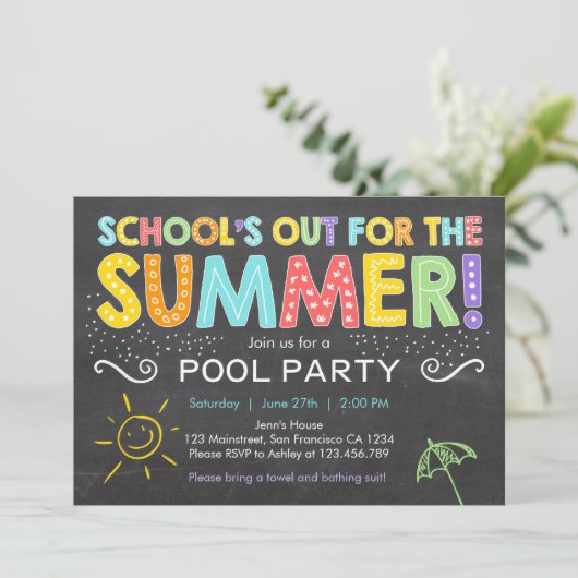 Zomer Party Pool Party Scholen Out Uitnodiging (Staand voorkant)