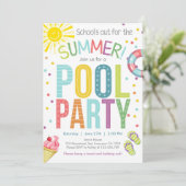 Zomer Party Pool Party Scholen Out Uitnodiging (Staand voorkant)