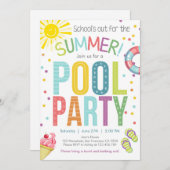 Zomer Party Pool Party Scholen Out Uitnodiging (Voorkant / Achterkant)