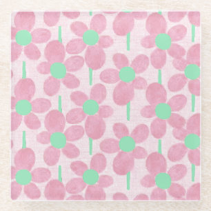 Zomer Pastel Bloem Botanisch Glas Onderzetter