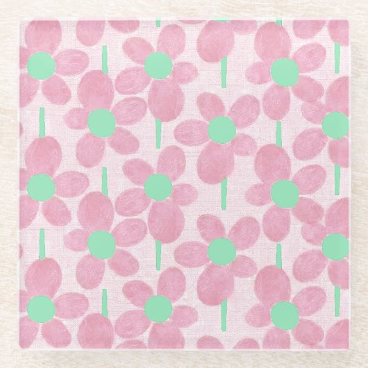 Zomer Pastel Bloem Botanisch Glas Onderzetter (Voorkant)