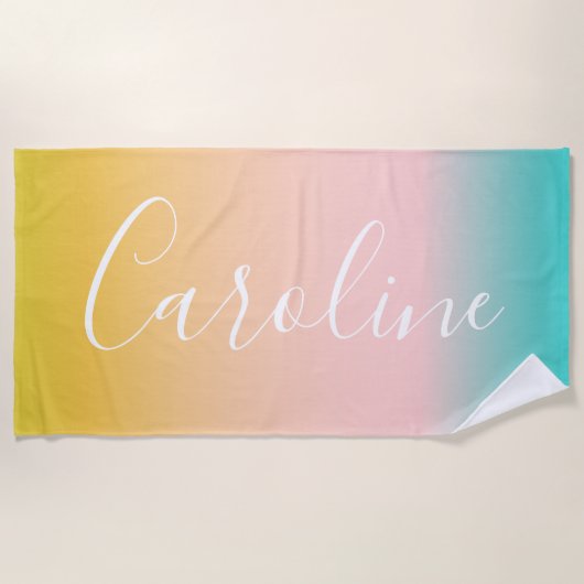 Zomer Pastel Gradiënt | Gepersonaliseerde Script N Strandlaken (Voorkant)