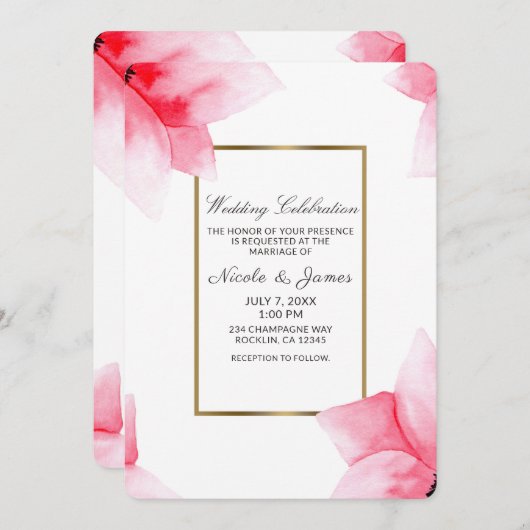 Zomer Perzik Koraal Waterverf Bloem Bruiloft Kaart (Voorkant / Achterkant)