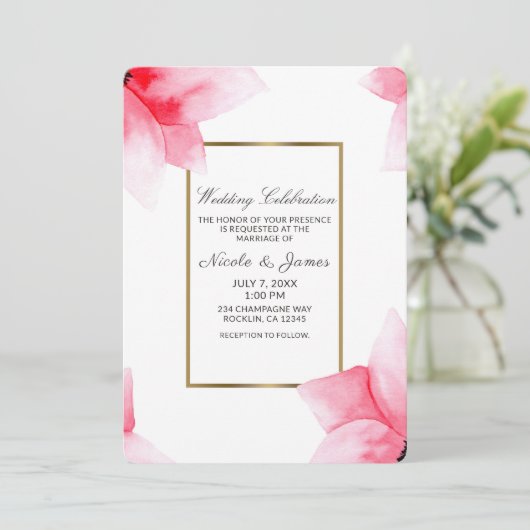 Zomer Perzik Koraal Waterverf Bloem Bruiloft Kaart (Staand voorkant)