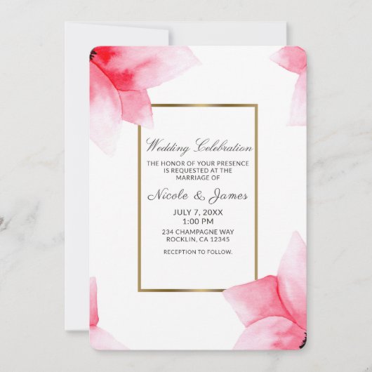 Zomer Perzik Koraal Waterverf Bloem Bruiloft Kaart (Voorkant)