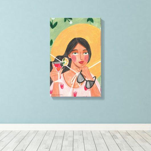 Zomer petten zonnebrillen canvas afdruk (Insitu (Houten vloer))